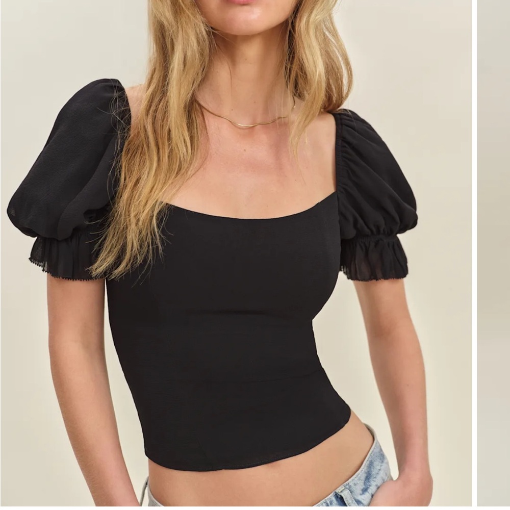 Reformation Black Puff Sleeve Blouse